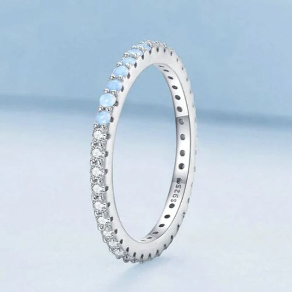 Sterling Silver Eternity Ring Size 7 Light Blue Lab Created Simulated Opal CZ